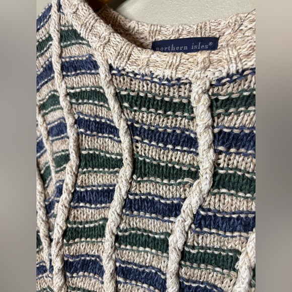 VTG Northern Isles Mens Hand Knit 3D Fisherman Sweater Size L 80S Grandpacore - Picture 4 of 11